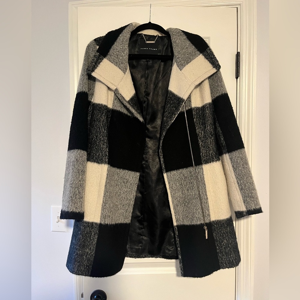 Ivanka Trump Wool Blend Black & White Buffalo Plaid Jacket